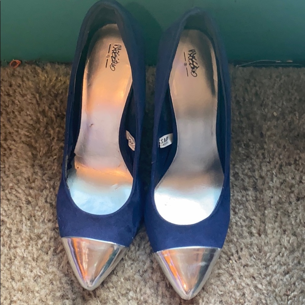 Blue and silver heels
